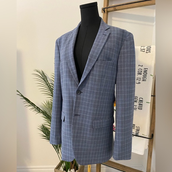 Selected Homme Other - Selected Blue Plaid Blazer For Men/Women, Size 40R Slim Fit